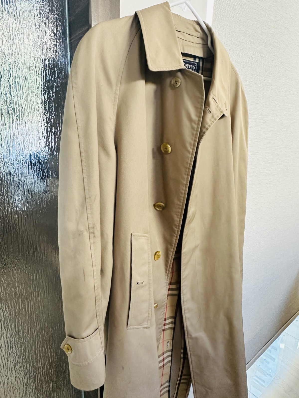 Vintage Burberrys Men’s Beige Trench Mac Coat Made England Nova Check LargeXL