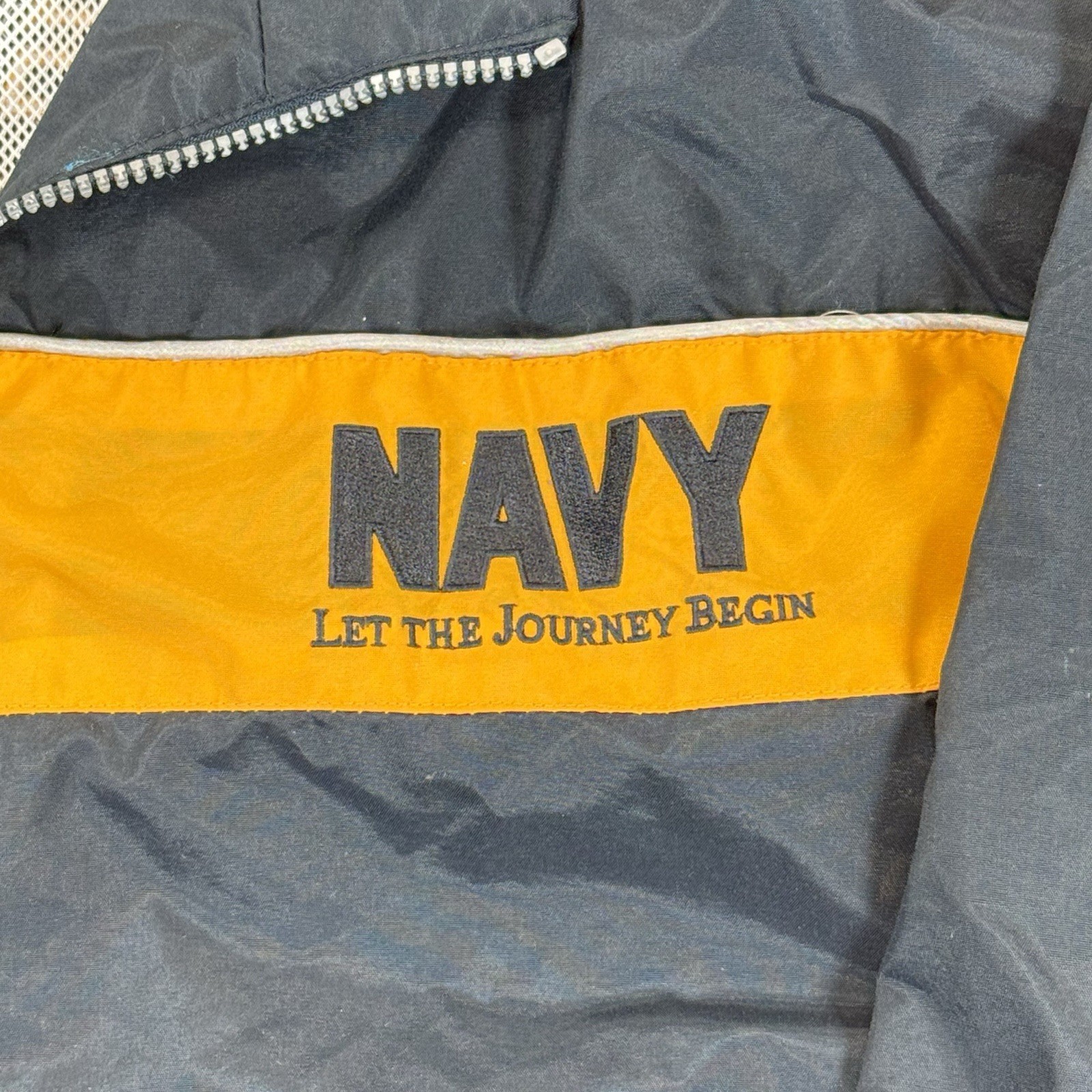 Vintage US NAVY Windbreaker Men’s XL Black Gold Nylon United States Navy Zip Up