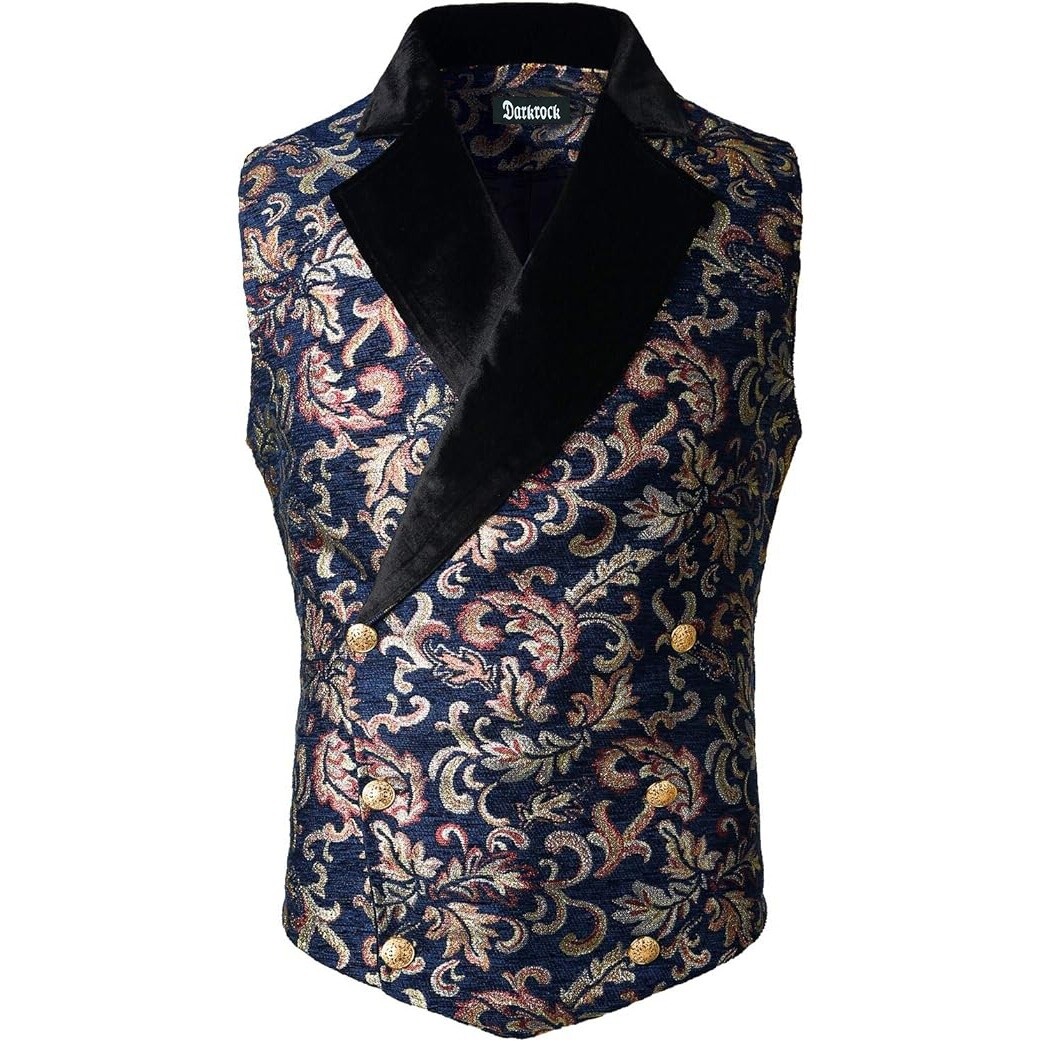 Men’s Victorian Double Breasted Vest Gothic Steampunk Gold & Black Waistcoat