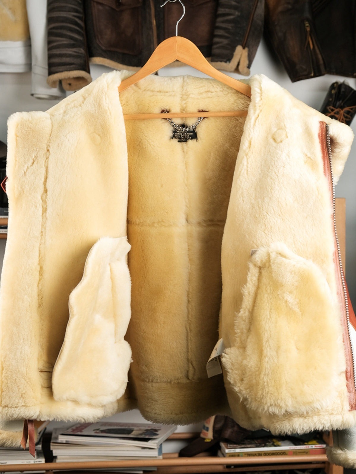 Men’s Off White B3 RAF Genuine Sheepskin Shearling Aviator Bomber Jacket
