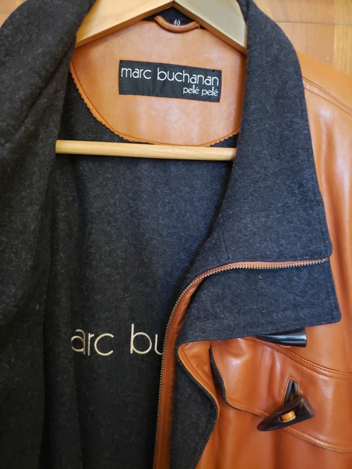 Vintage Marc Buchanan Pelle Pelle Tan Soft Leather Jacket Trench Coat, Size 40