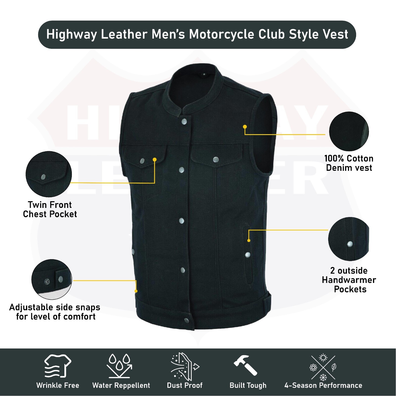 Men SOA Denim Black Vest Club Cut Outlaw Anarchist mc BikerVest SKU HL21688