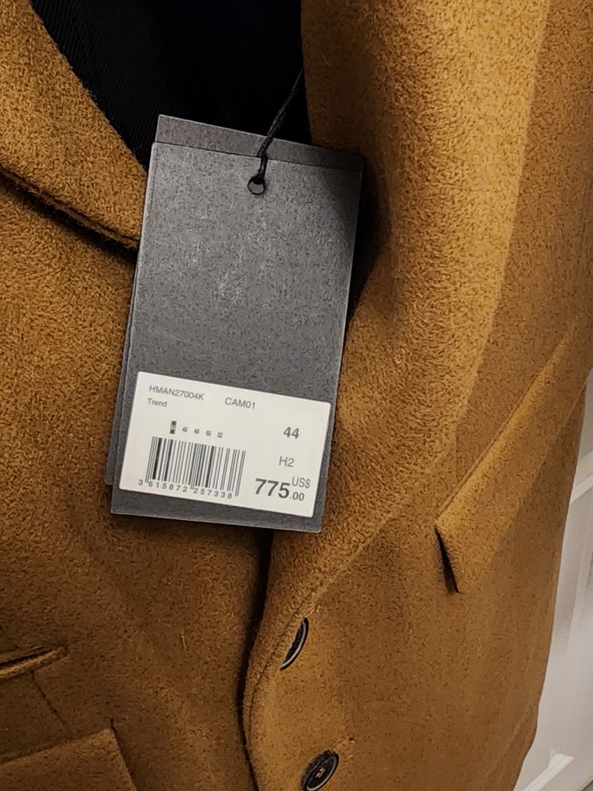 CAMEL LEATHER LAPEL COLLAR WOOL COAT Size XS