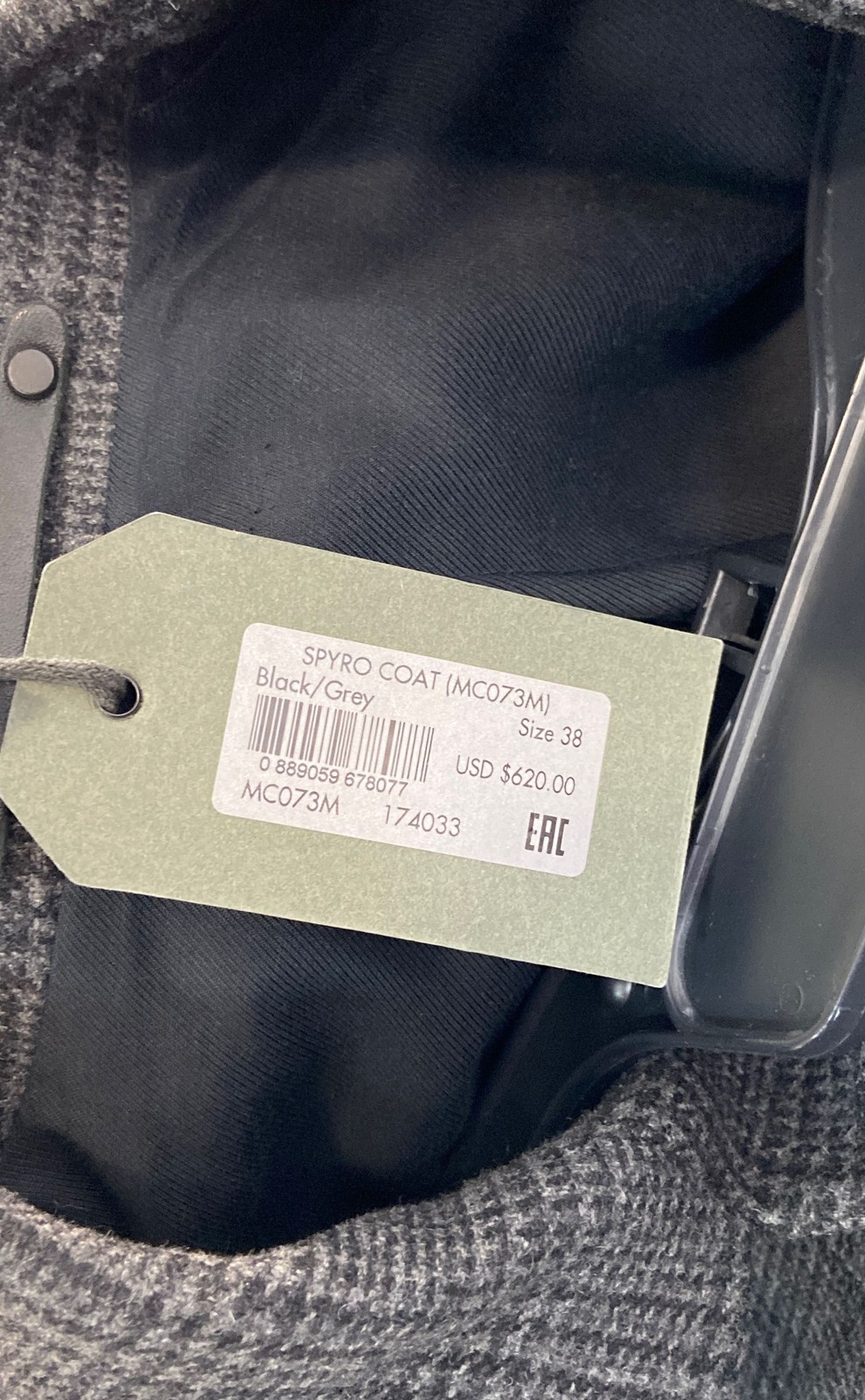 AllSaints Mens Spyro Coat Grey Black Wool Check Italian Cloth Blazer NWT Sz 38
