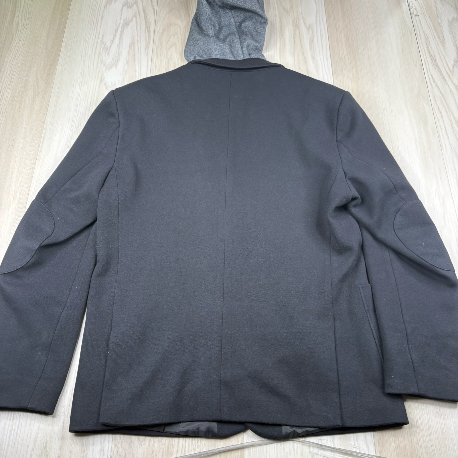 Darkblack Mens Black Lined Two Button Hybrid Hooded Blazer Jacket Size XL