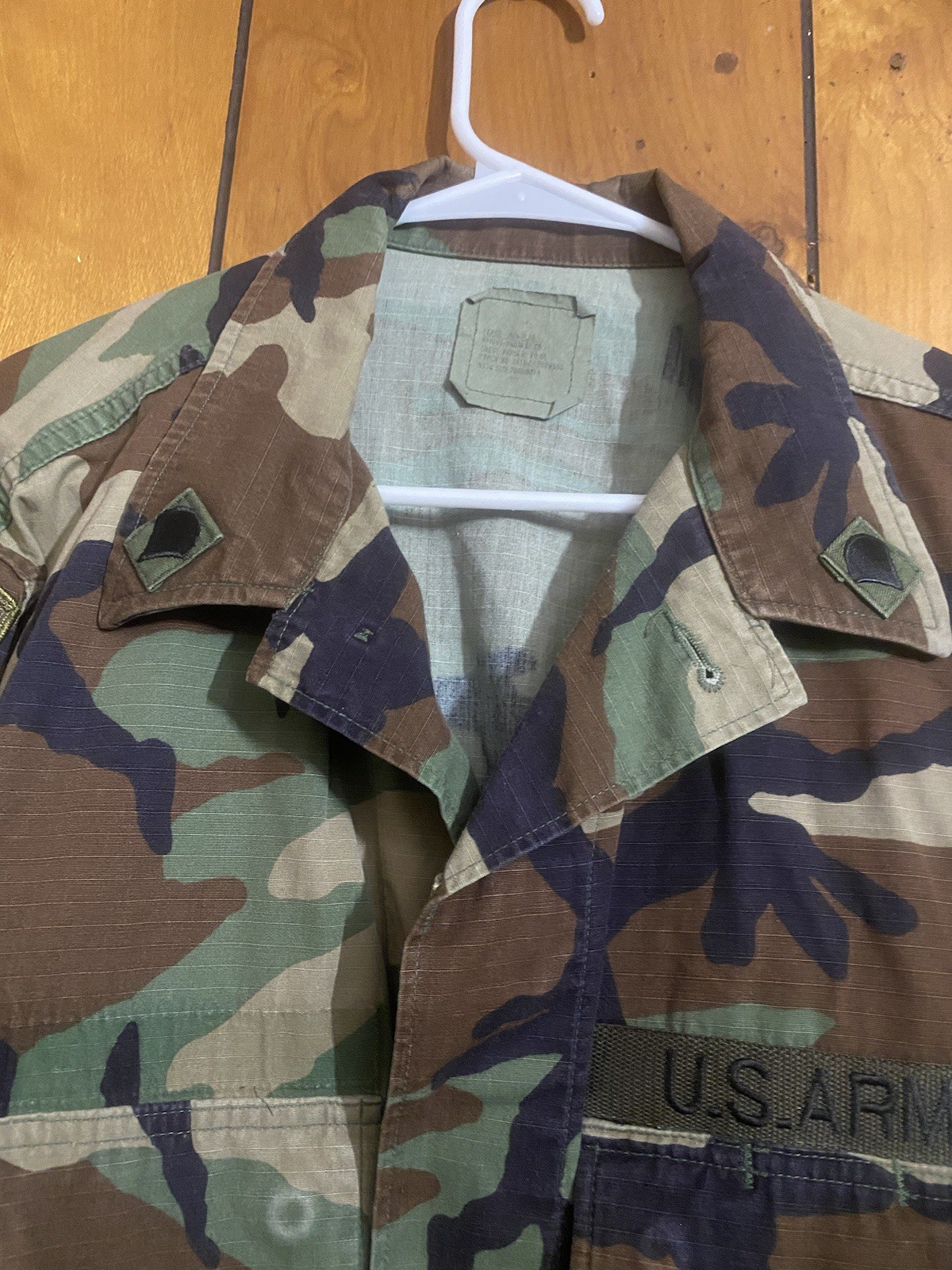 VTG US Army Military Camo Hot Weather Coat Long Sleeve Sz Large Woodland Combat