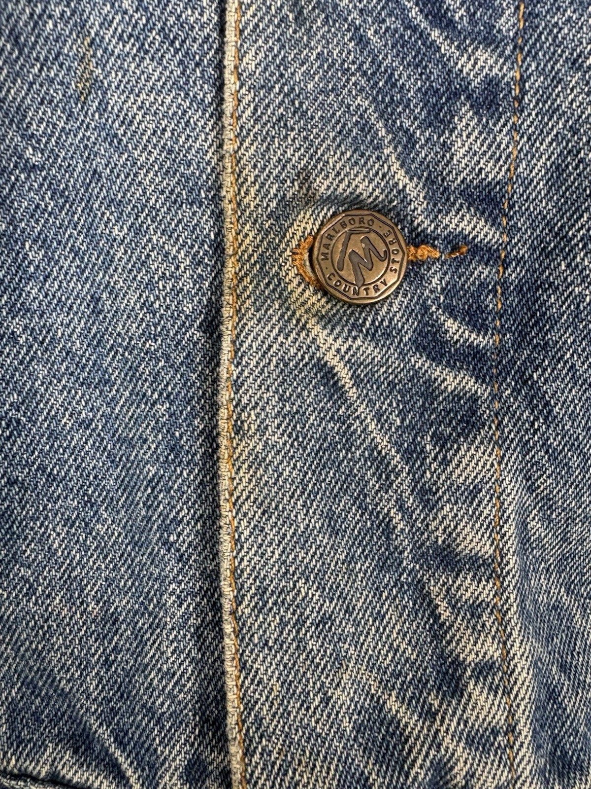 Marlboro Country Store Denim Jacket Leather Collar Flannel Lined Men’s Large 90s