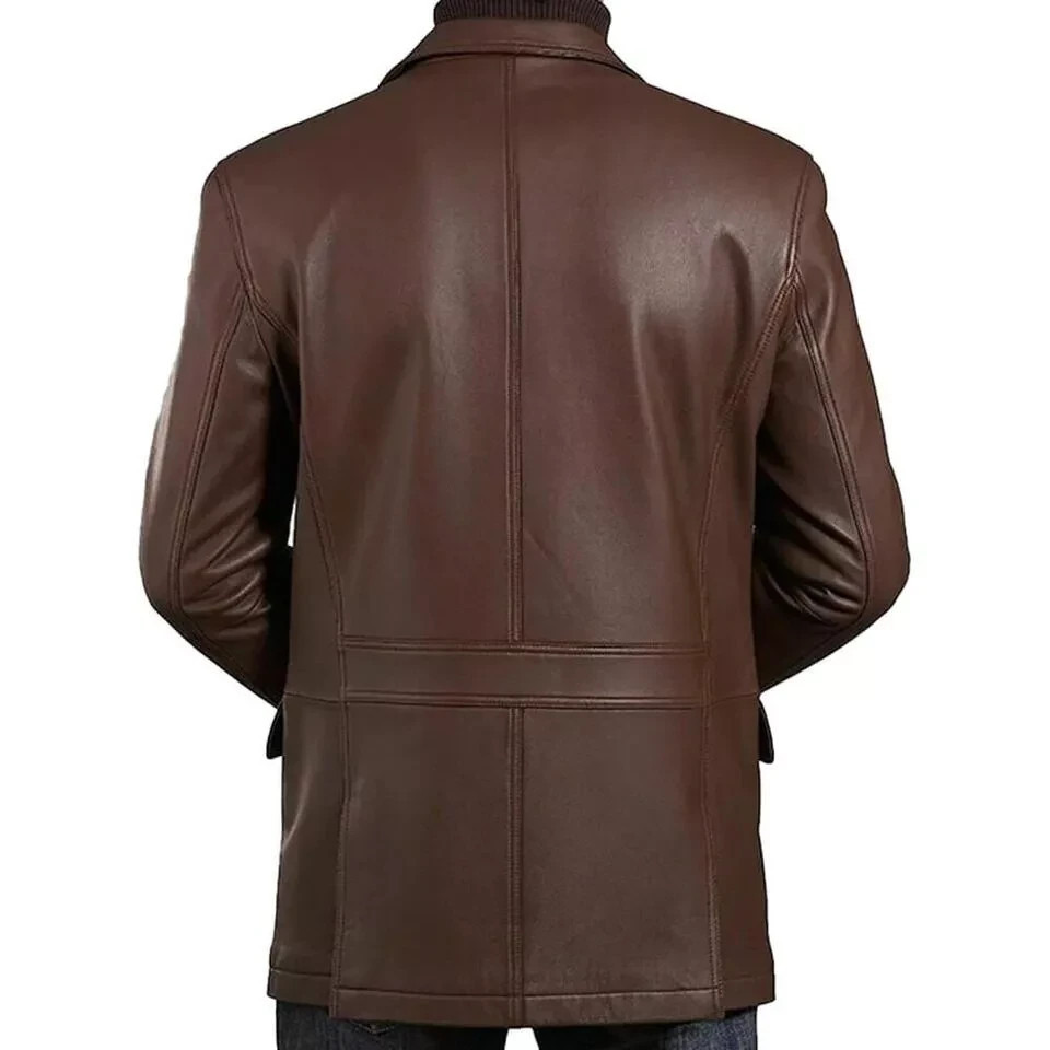 Men’s Genuine Soft Lambskin Leather Blazer Regular Fit Jacket Two Button Brown