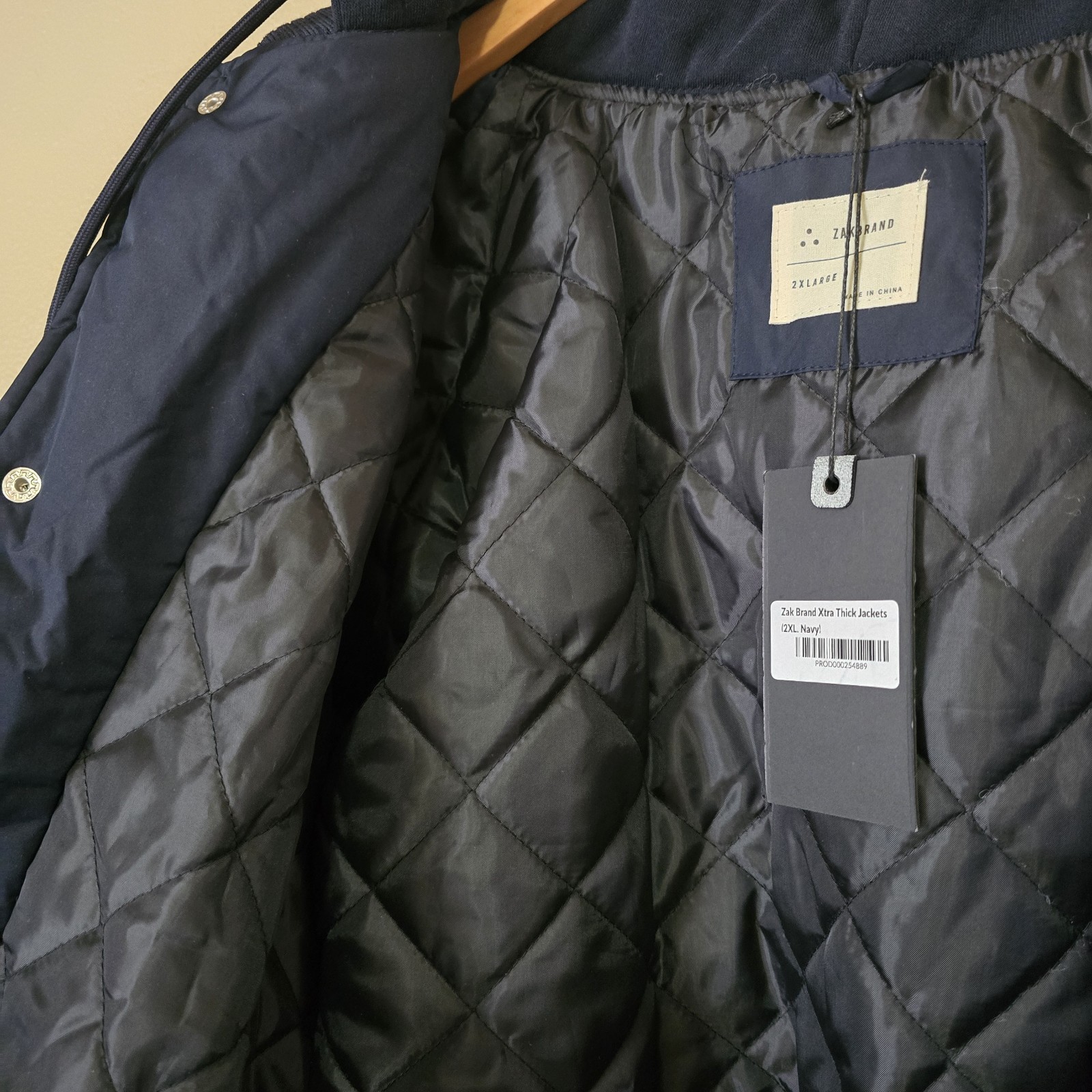 Zak Brand Men’s 2XL Navy Blue Hooded Bomber Jacket New W/ Defect Quilted Thick