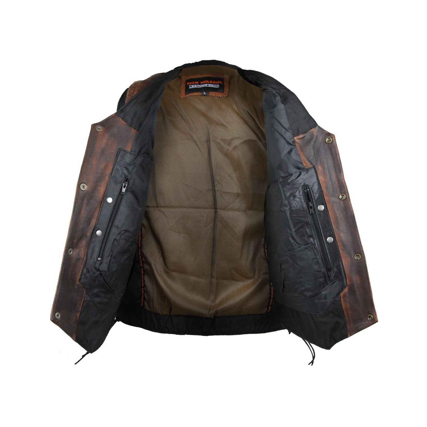 Classic Leather Vest Vintage Patina Brown Side Lace 10 Pocket Heritage Style