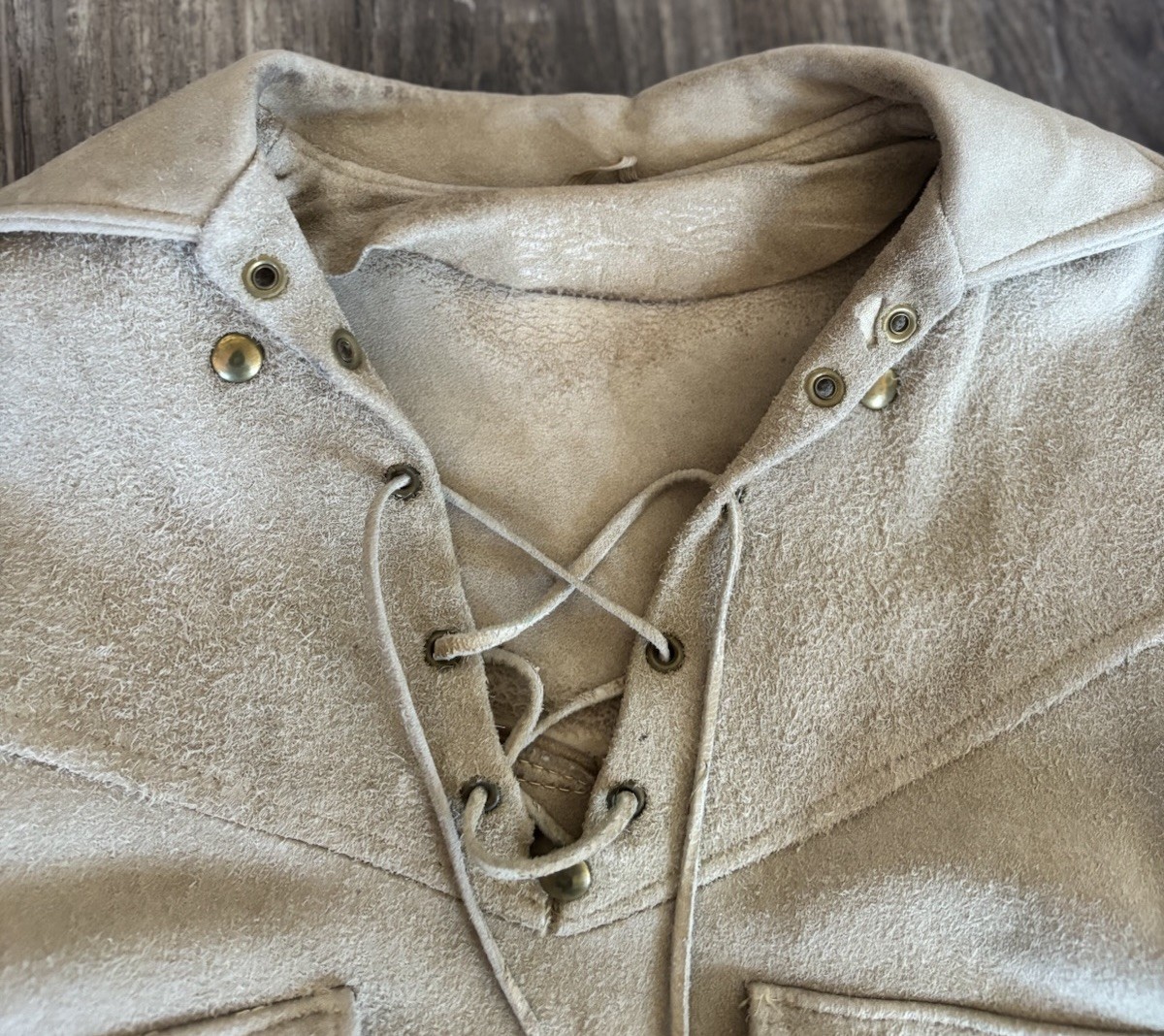 Vintage Suede Leather Buckskin Hide Jacket Pullover Shirt Medium Western Lace-Up