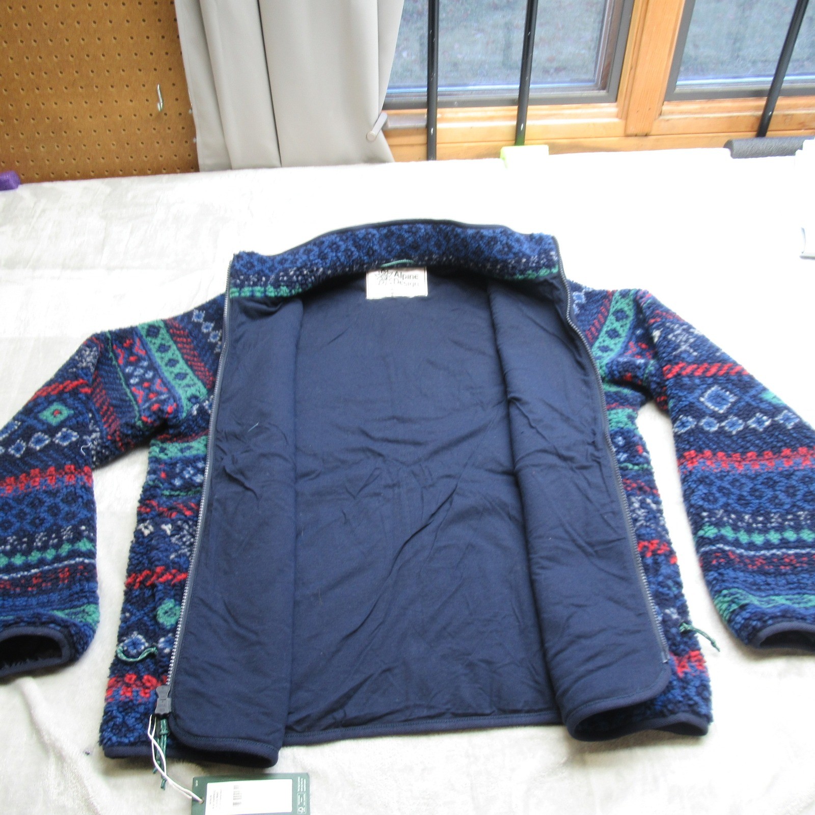 Alpine Design Jacket Men Medium Blue Sherpa Fair Isle FullZip Aztec WARM $98 NEW