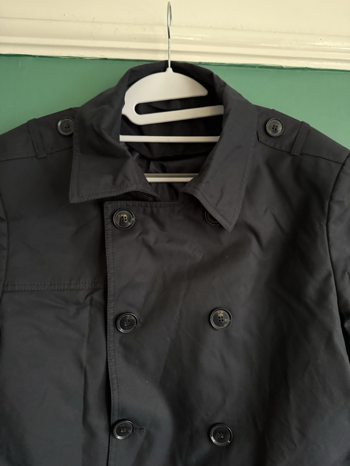 Kubenz Double Breasted Short Trench Coat Mens Black Small/Medium 10138