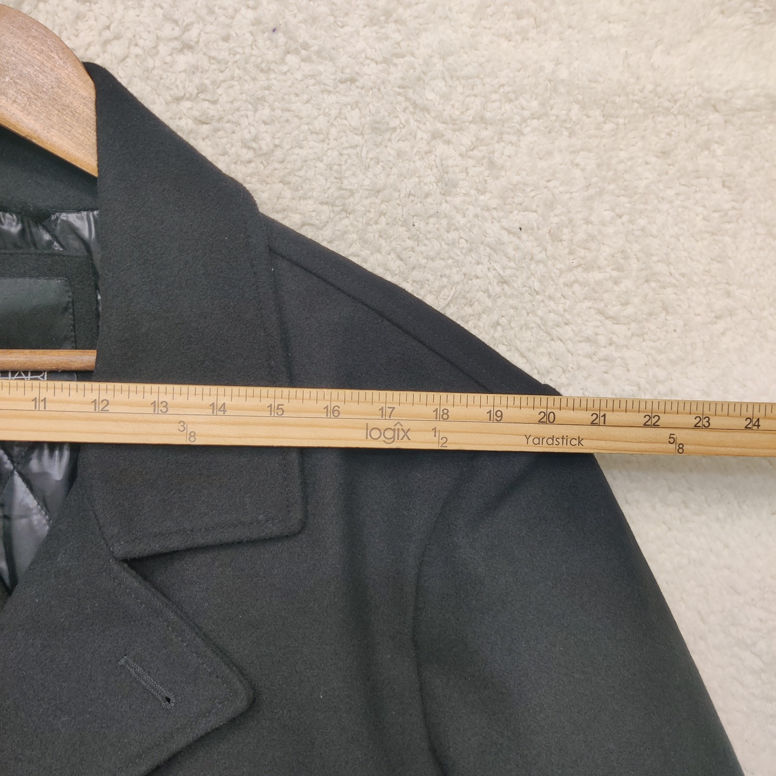 Tahari Peacoat Mens XL Black Wool Blend Business Notch Lapel Double Breasted