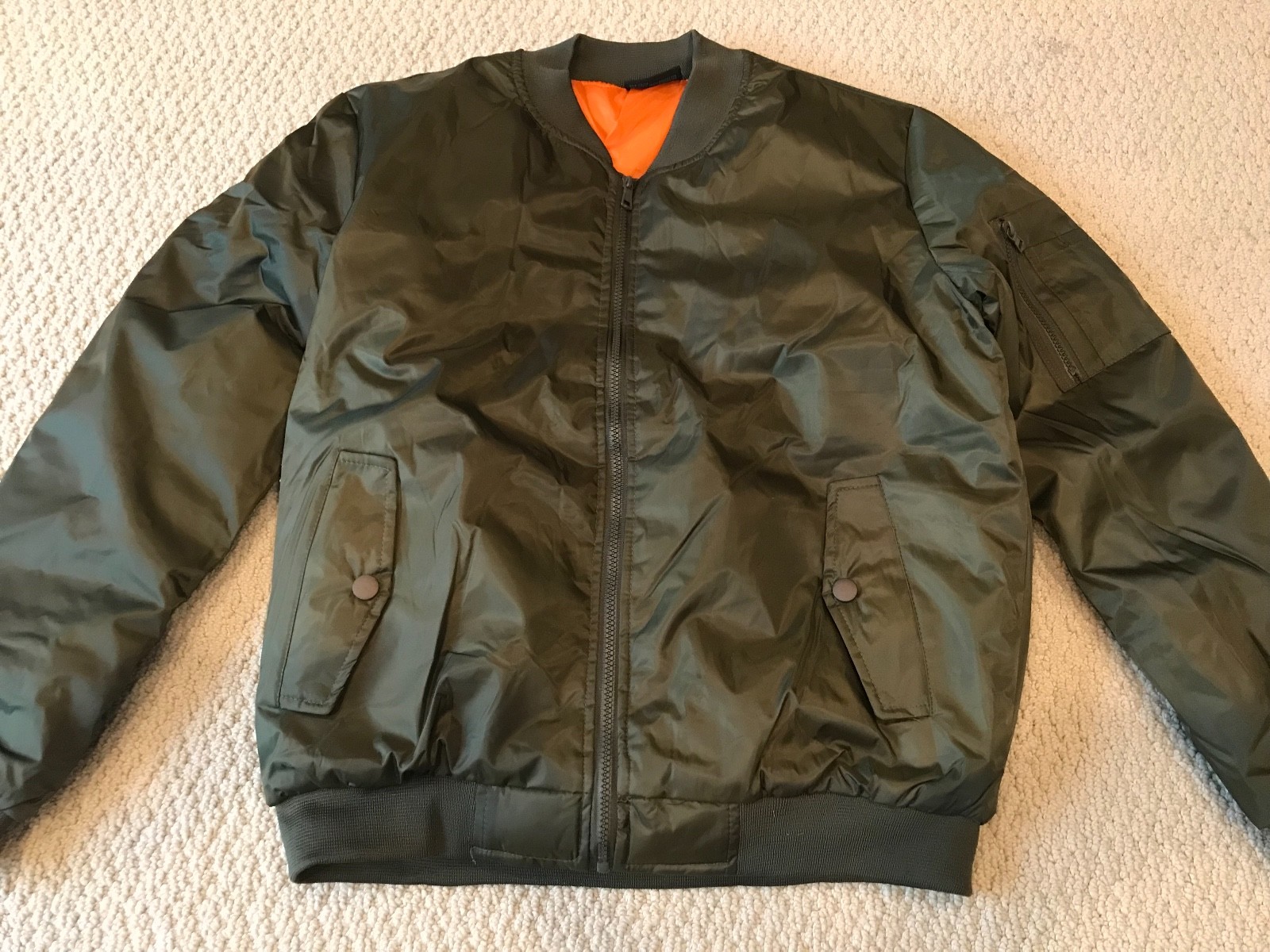 New Men’s Sam’s Solid Army Green Nylon Bomber Flight Zip Jacket ALL SIZES S-2XL