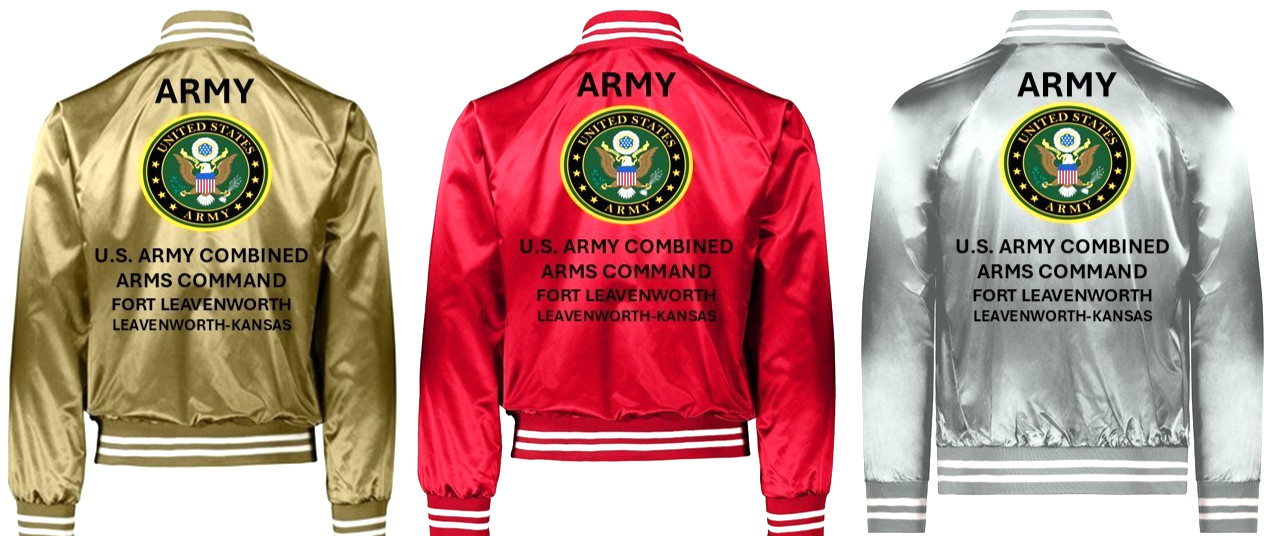 ARMY* US ARMY COMBINED ARMS*FORT LEAVENWORTH *SATIN JACKET*ARMY OFFICIAL LICENSE