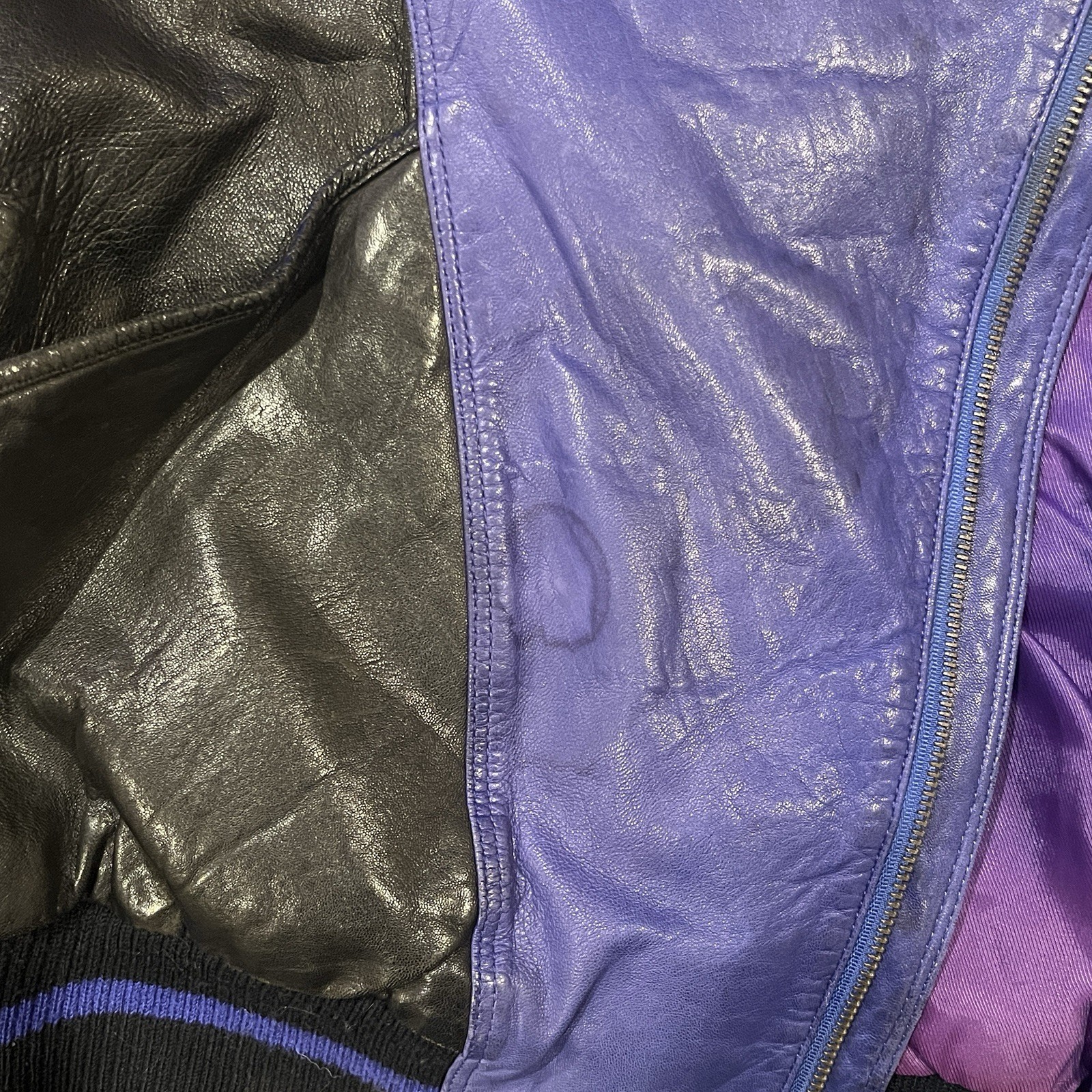 Marc Buchanan Pelle Pelle Soda Club Blue Purple Leather Jacket XL Vintage 90s