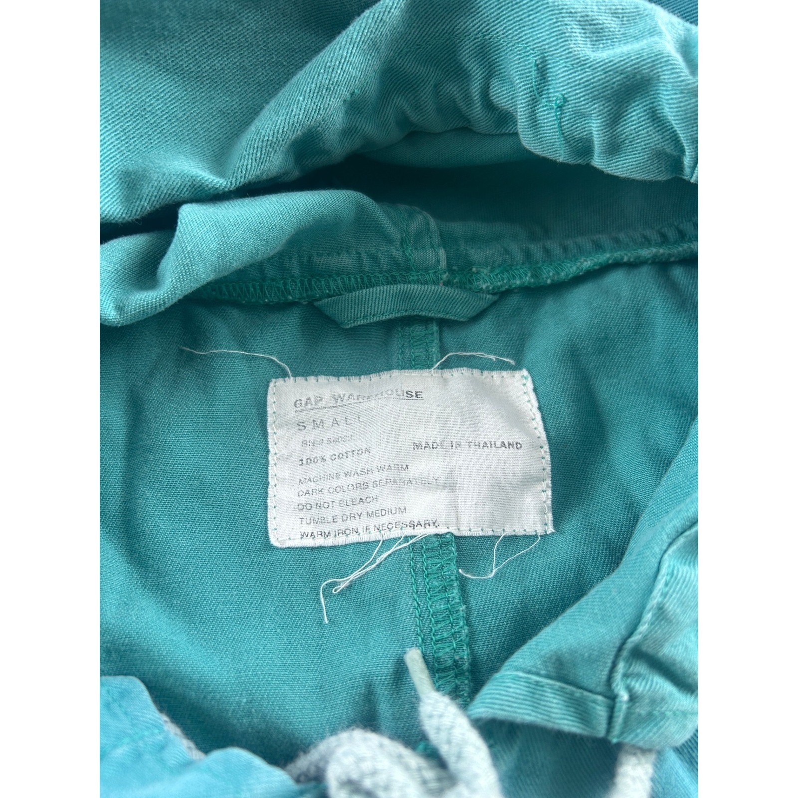Vintage Gap Warehouse Teal Green Cotton Full Zip Hooded Jacket Small RN 54023