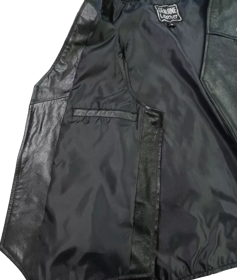 Mens Genuine Leather 10 Pockets Styl Motorcycle Biker Vest ANARCHY Black SOA BLK