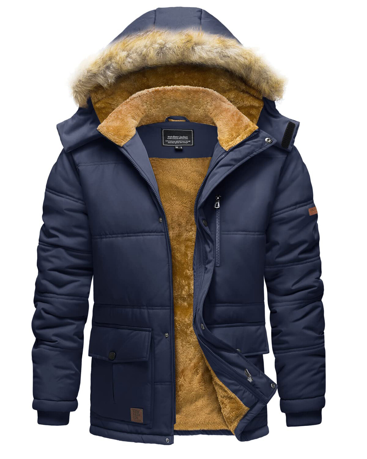 Men’s Winter Hoodie Jacket Water Repellent Windproof Thicken Parka Fleece Coats