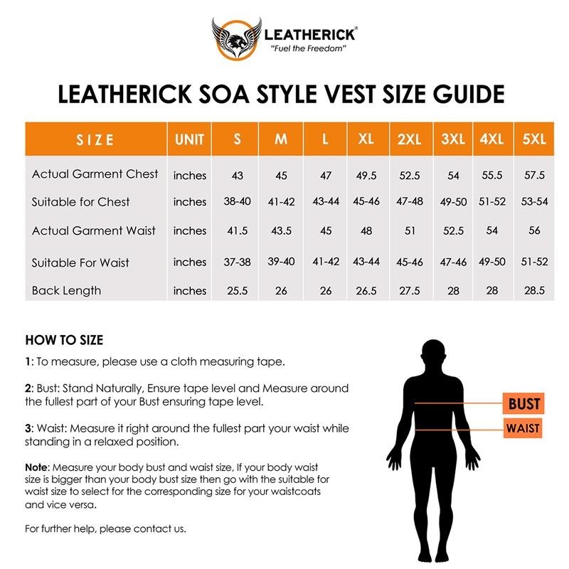 Leatherick Men’s SOA Black Denim Leather Vest Motorcycle Bikers Club Gun Pockets