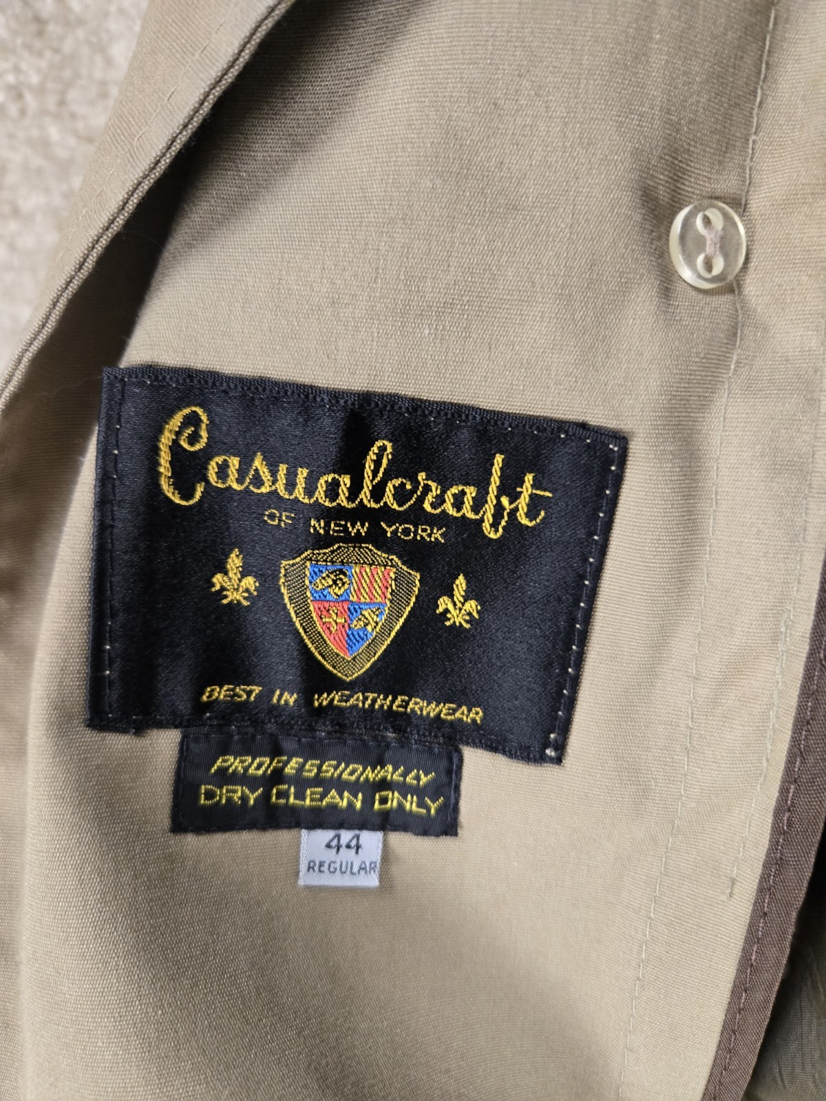 Vintage Casualcraft Trench Coat 44R Tan Belted Rain Coat Removable Liner