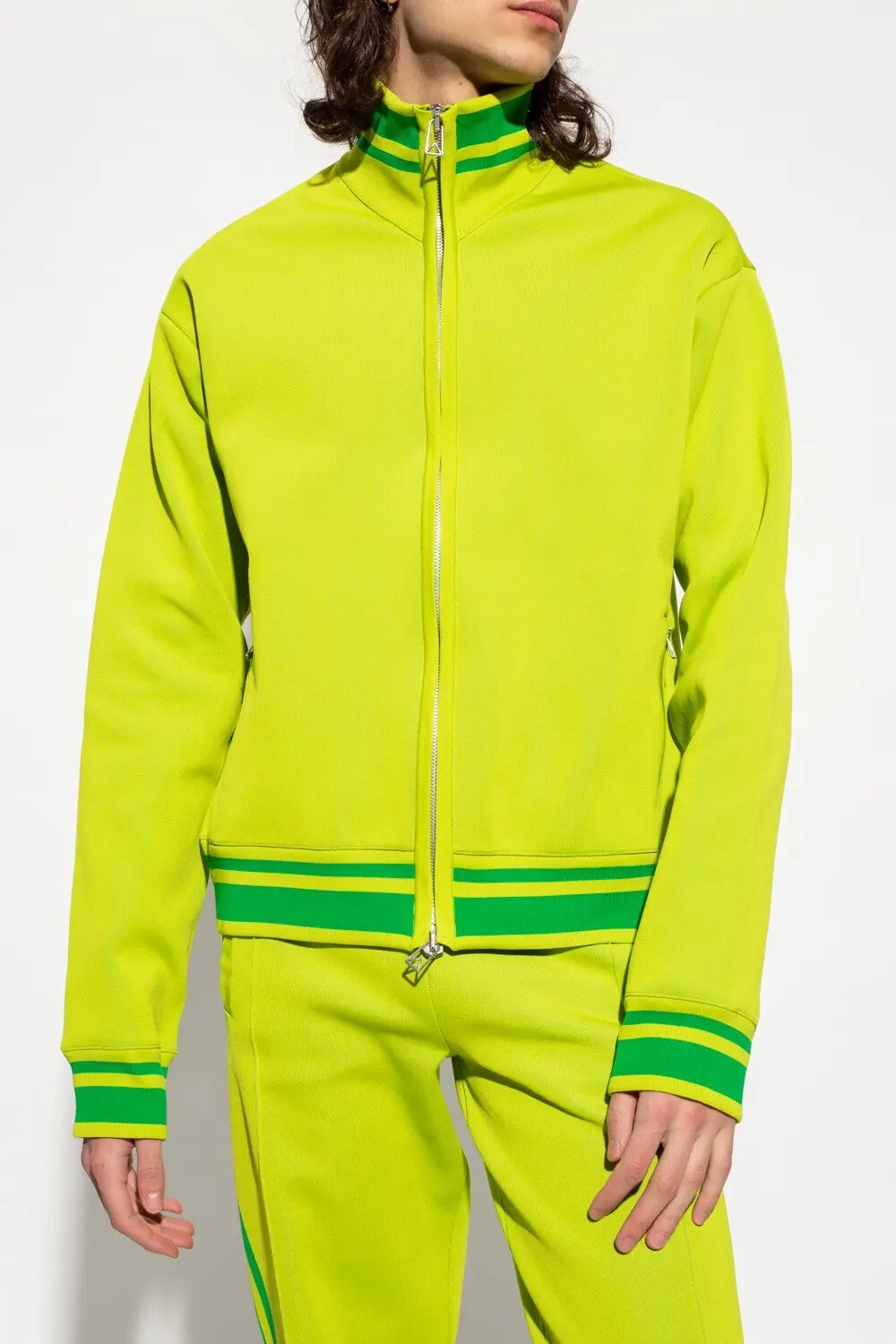 (NO CUSTOMS TAX) BOTTEGA VENETA green double layer tech fabric track jacket M