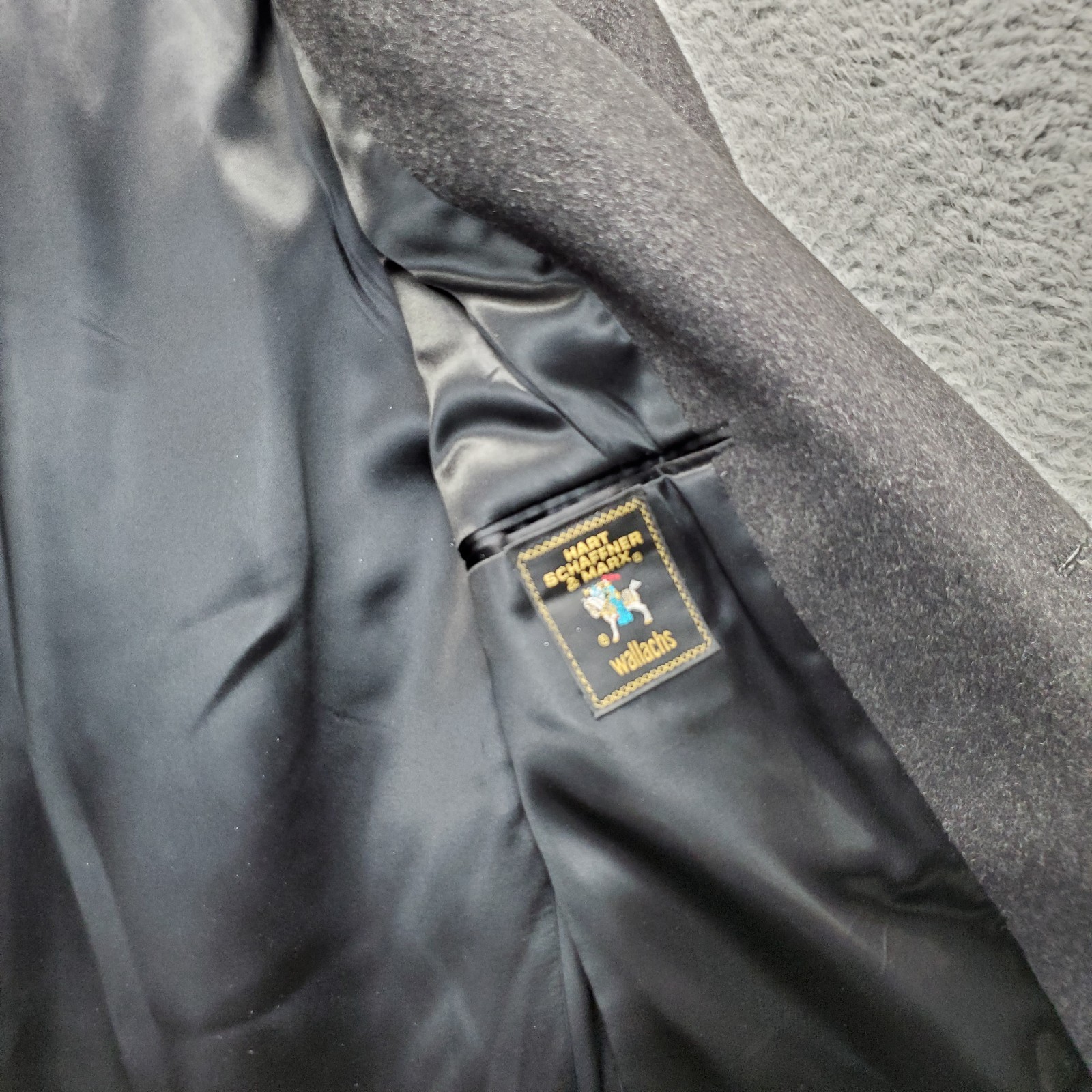 Hart Schaffner Marx Wallachs Long Overcoat Mens 46R Gray Heavy Wool Blend Lined