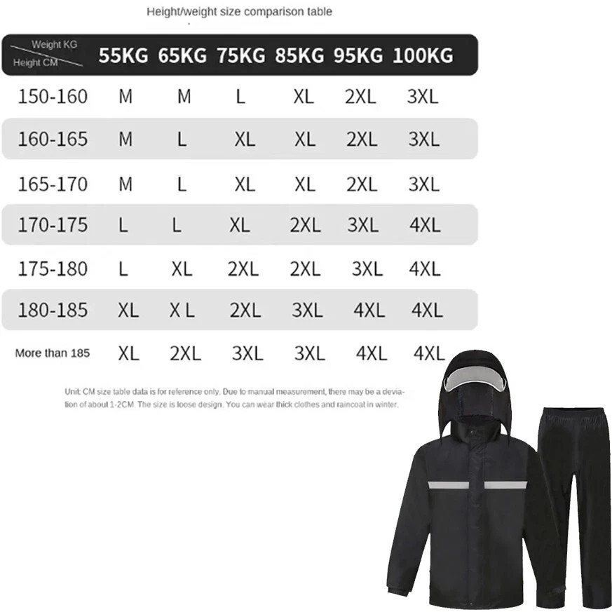 Men Black Waterproof Long Raincoat Hooded Trench Jacket Outdoor Hiking Rain