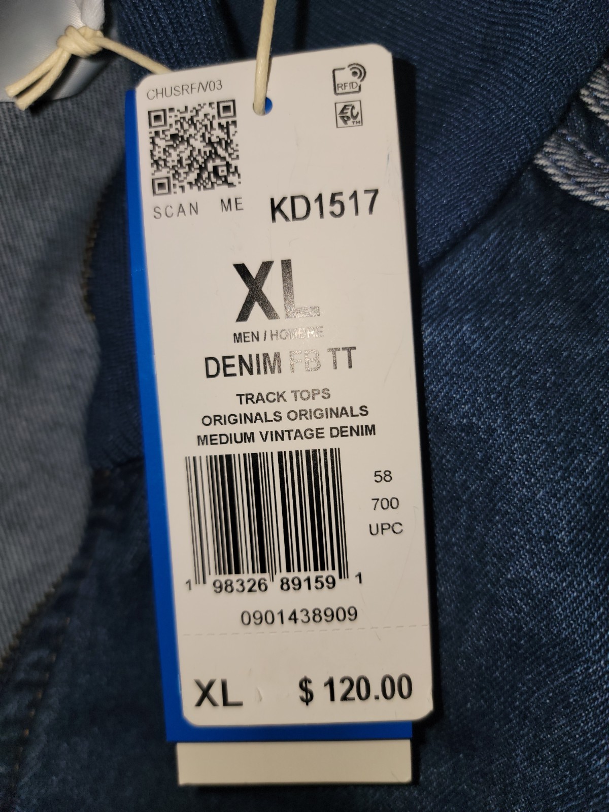 NEW MENS ADIDAS ORIGINALS DENIM FIREBIRD TRACK JACKET ~SIZE XL #KD1517