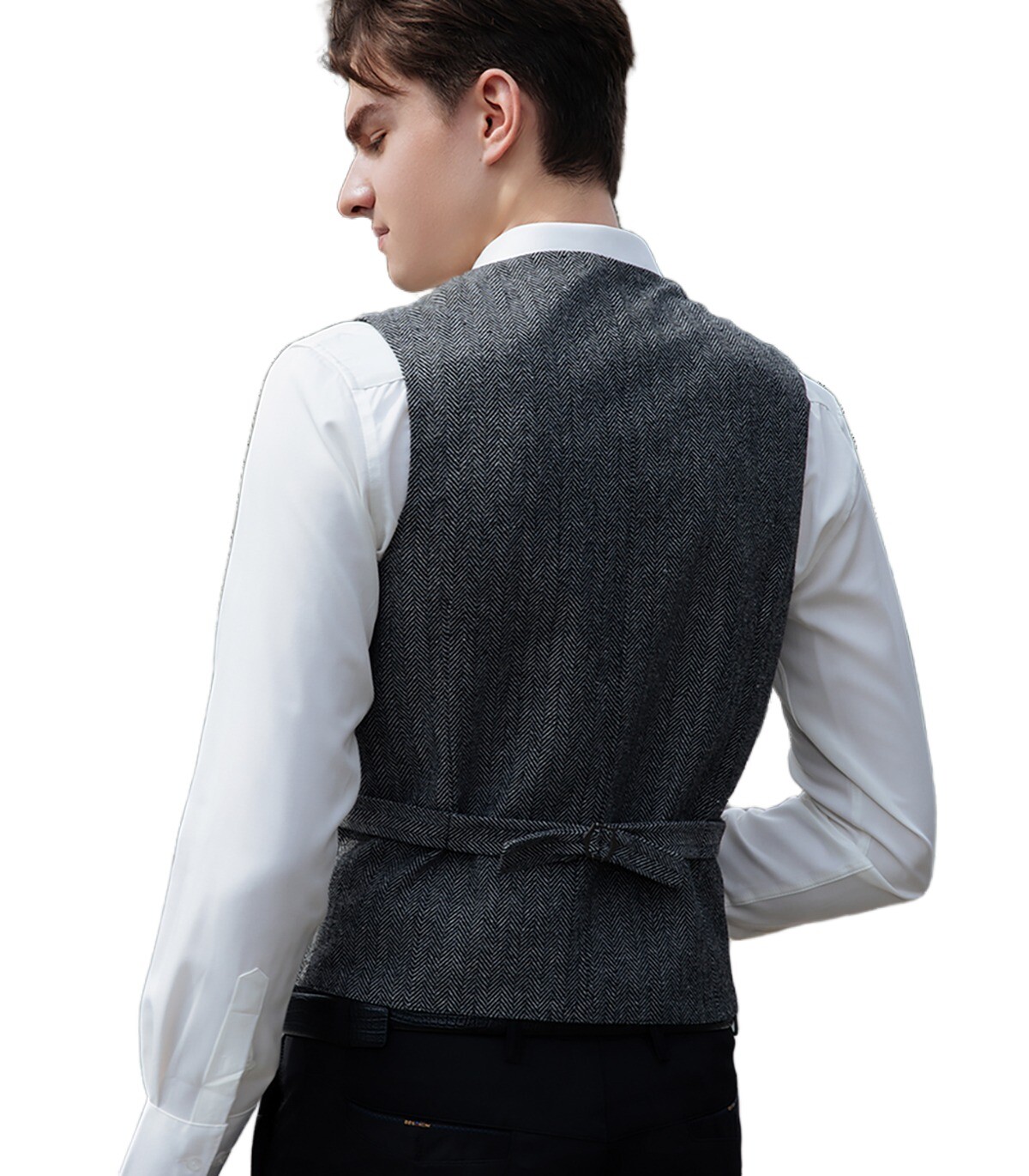 Herringbone Men Suit Traditional Vest Tweed Waistcoat Wool Vintage Retro Wedding