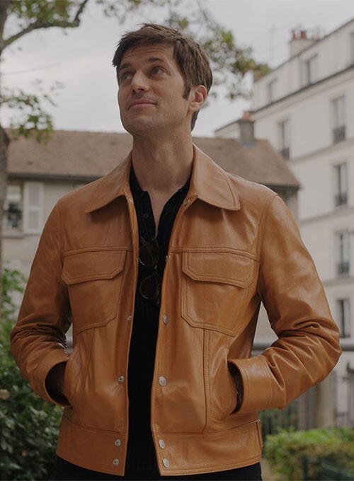 NEW Men’s Button Shirt Style Celebrity Lucas Bravo Emily In Paris Leather Jacket