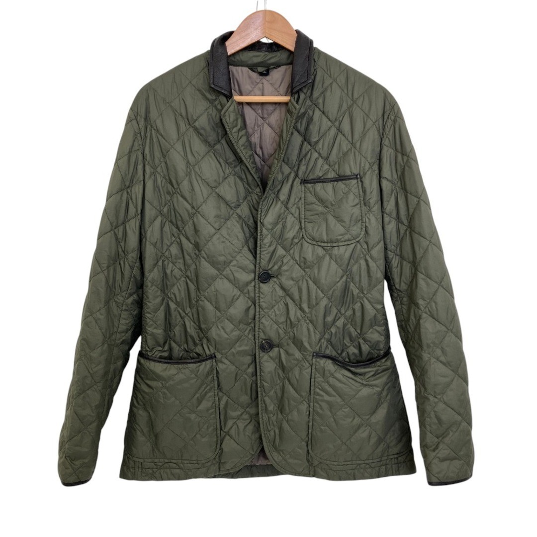 DUNHILL Quilted Tailored Jacket Khaki Leather Trim Size 46
