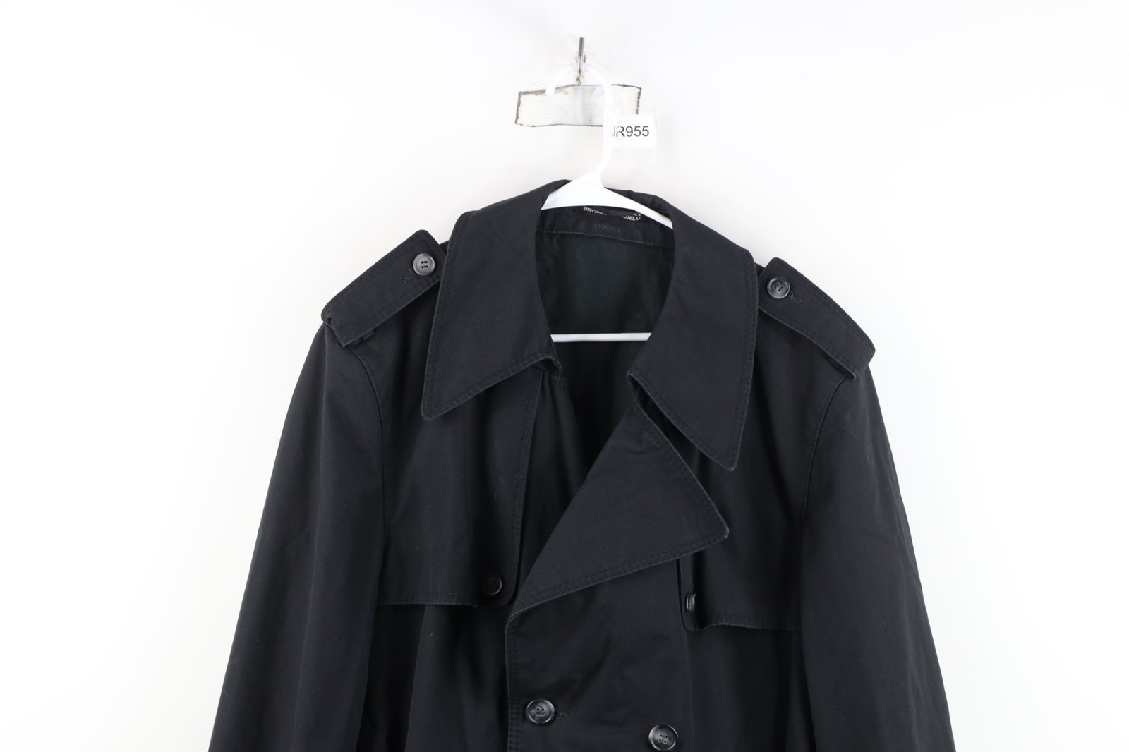 Vintage 70s Streetwear Mens 44R Distressed Belted Trench Coat Jacket Black