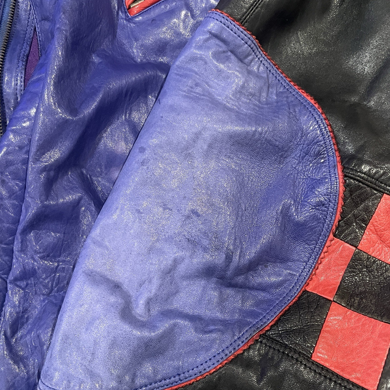 Marc Buchanan Pelle Pelle Soda Club Blue Purple Leather Jacket XL Vintage 90s