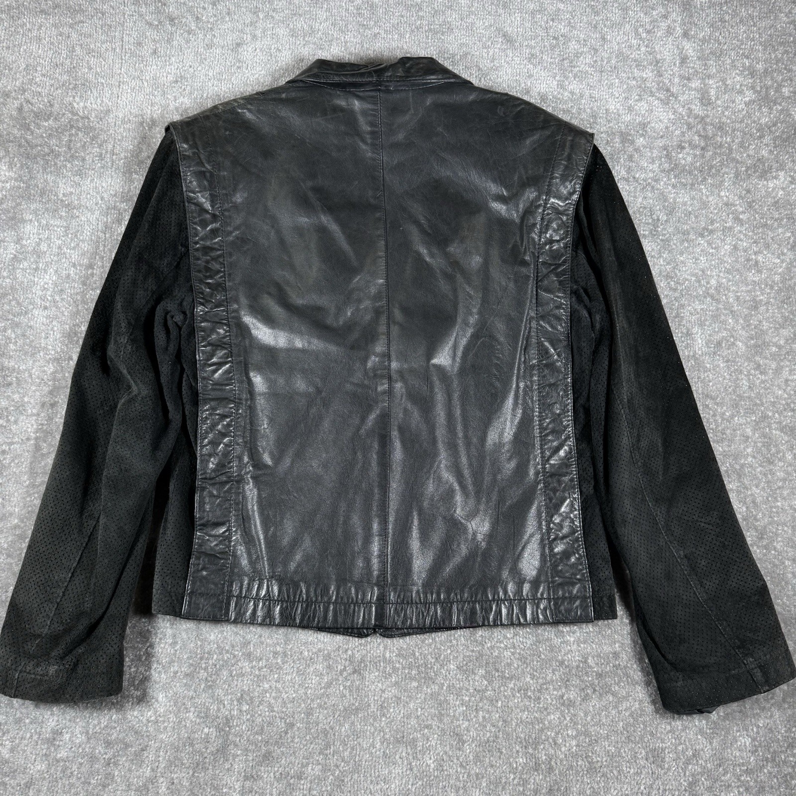 Vintage Metal Jacket Men’s 38 Black Leather Suede Blazer Notch Collar Cropped