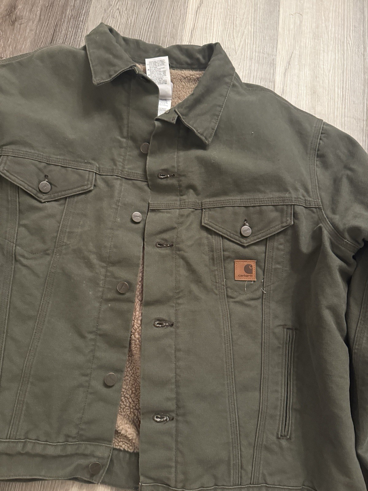 Carhartt J233 Canvas Trucker Jacket Green Sherpa Lining, Size 2XL