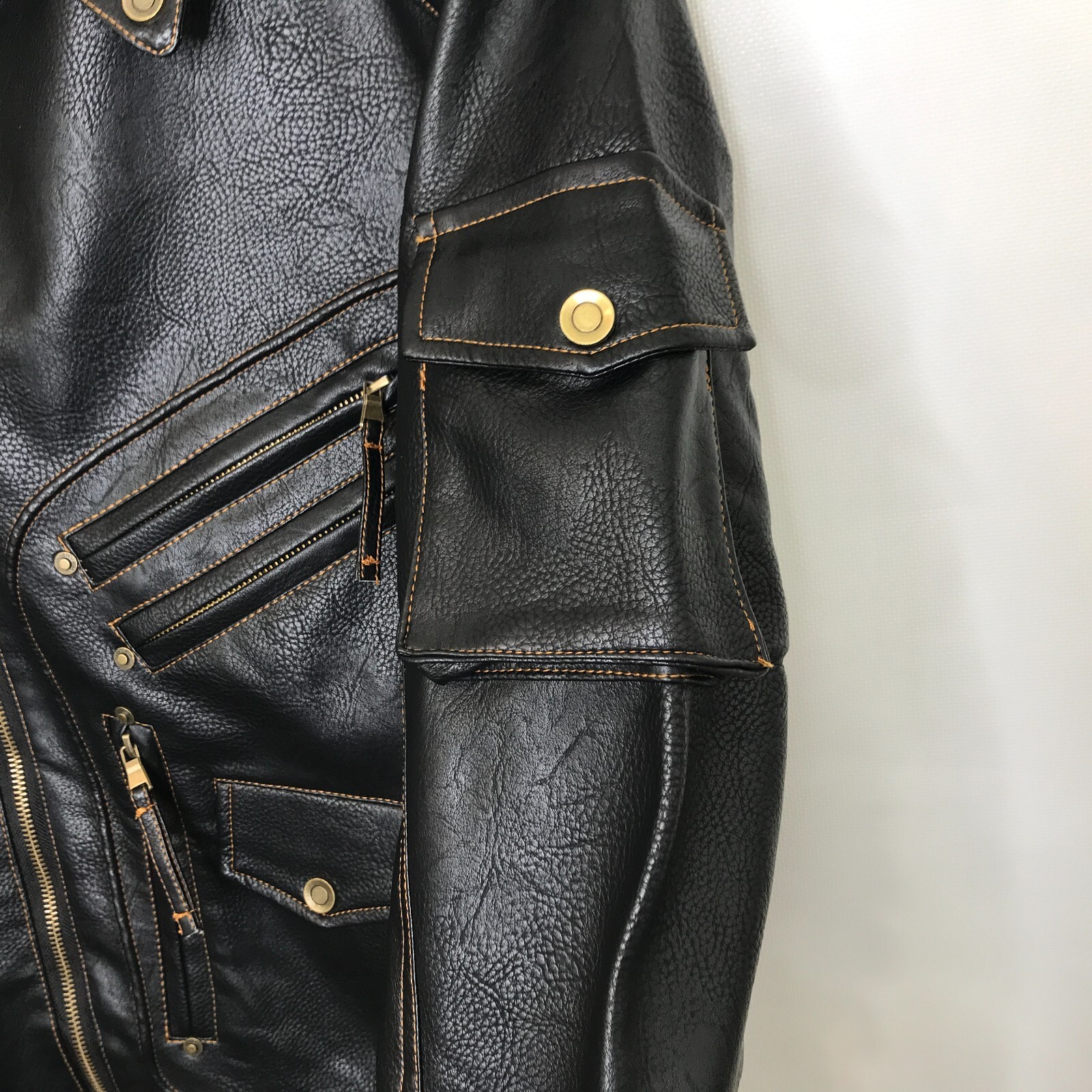 Men’s Faux Leather Motorcycle Biker Jacket Black Moto Zip Snap M USA Seller