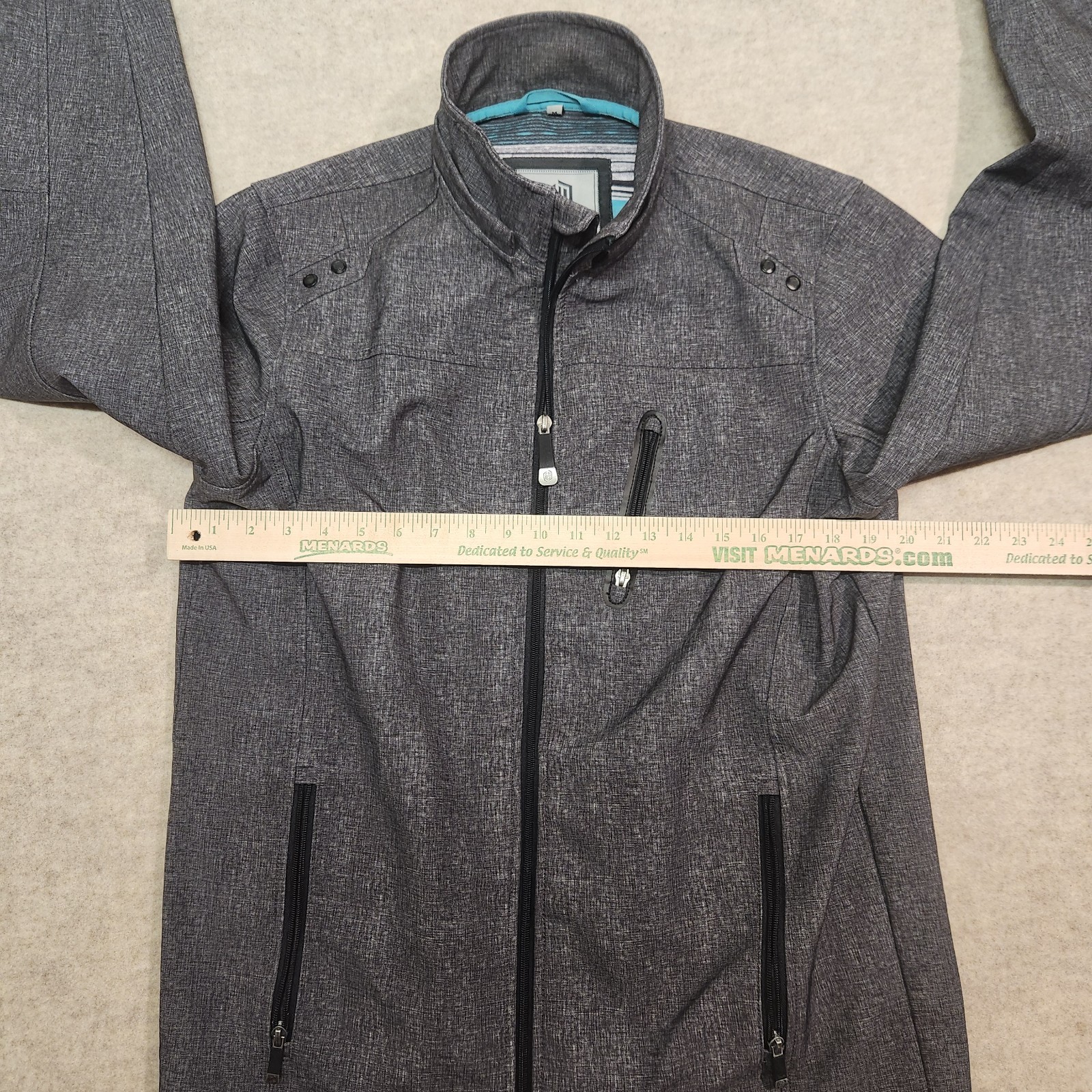 BKE Sport Jacket Mens Medium Gray Softshell Full Zip Lightweight Stretch Buckle