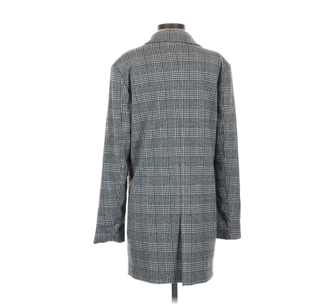 Process Black Single Breasted Wool Look Overcoat Men Small Gray Check Lined