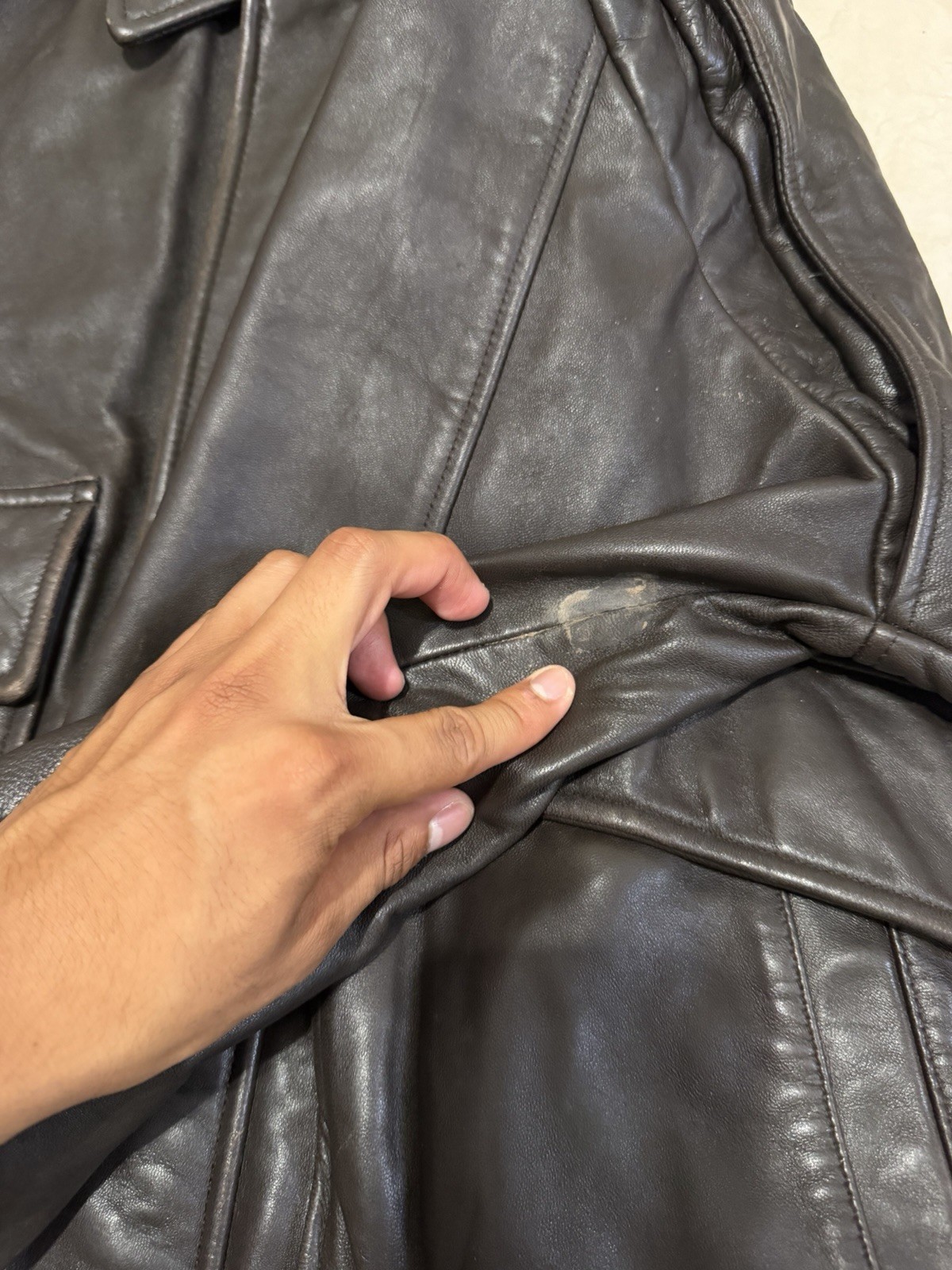 Cremieux Brown Lambskin Smooth Soft Leather Bomber Jacket Full Zip Men’s XL