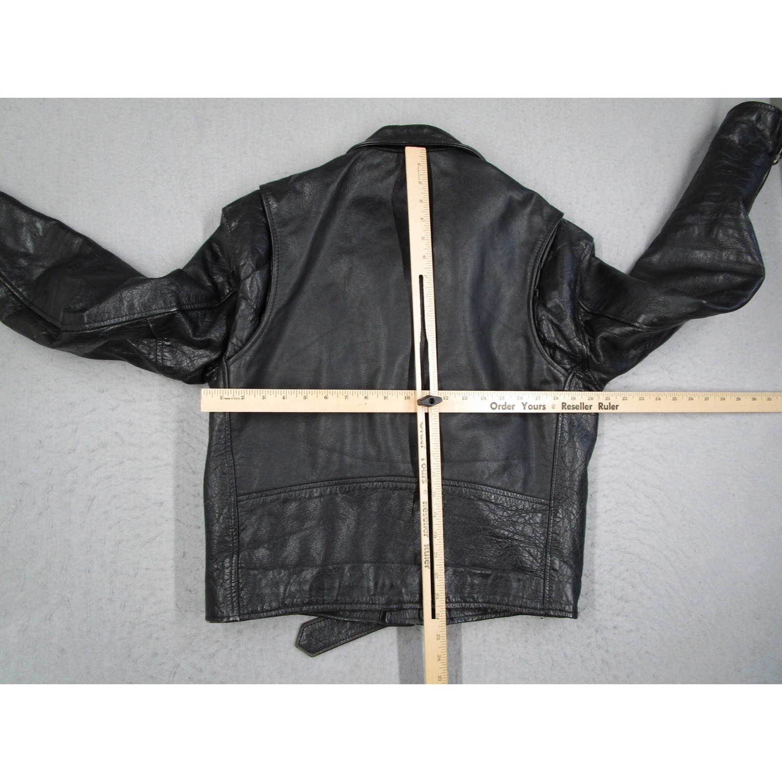 UNIK Leather Apparels Mens Black Leather Biker Jacket Belted Moto Size 42