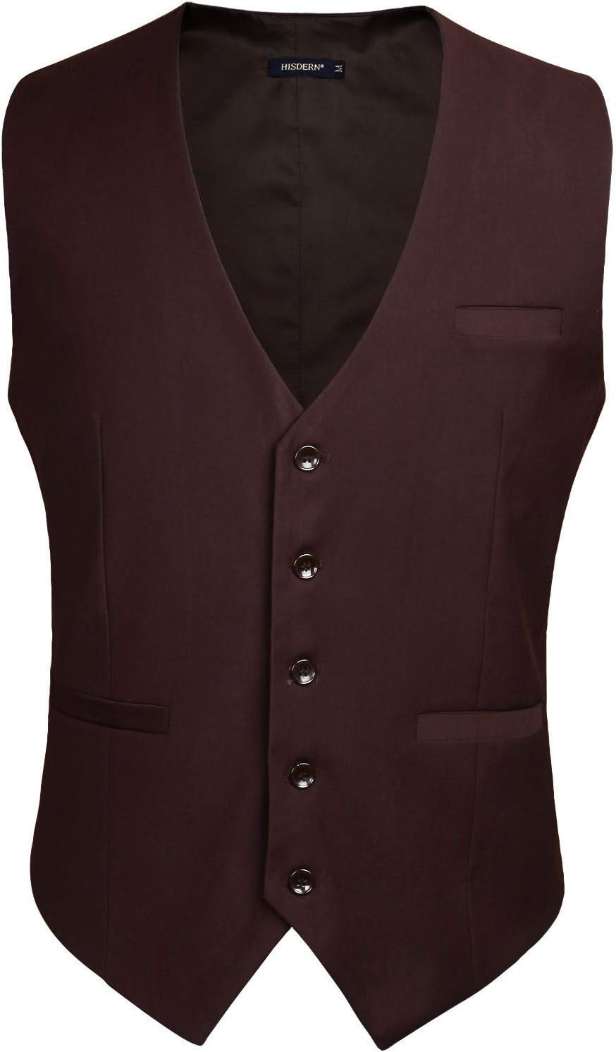 HISDERN Men Suit Vest Business Formal Dress Waistcoat Vest with 3 Pockets