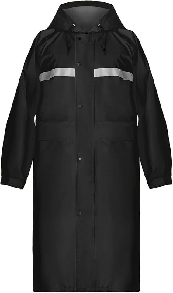 Men Black Waterproof Long Raincoat Hooded Trench Jacket Outdoor Hiking Rain Coat