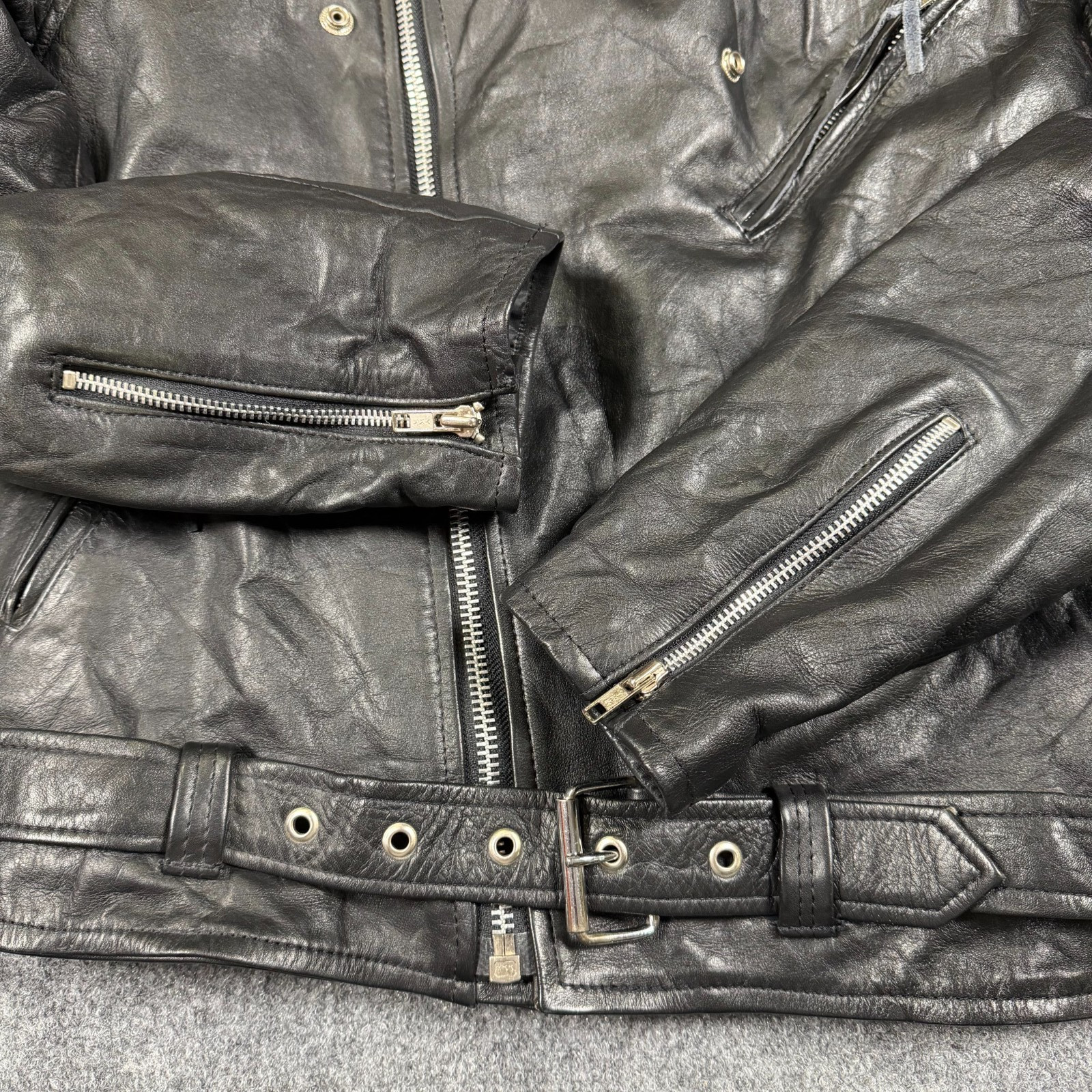 Vintage Genuine Cow Hide Leather Jacket Belted Size 42 Black