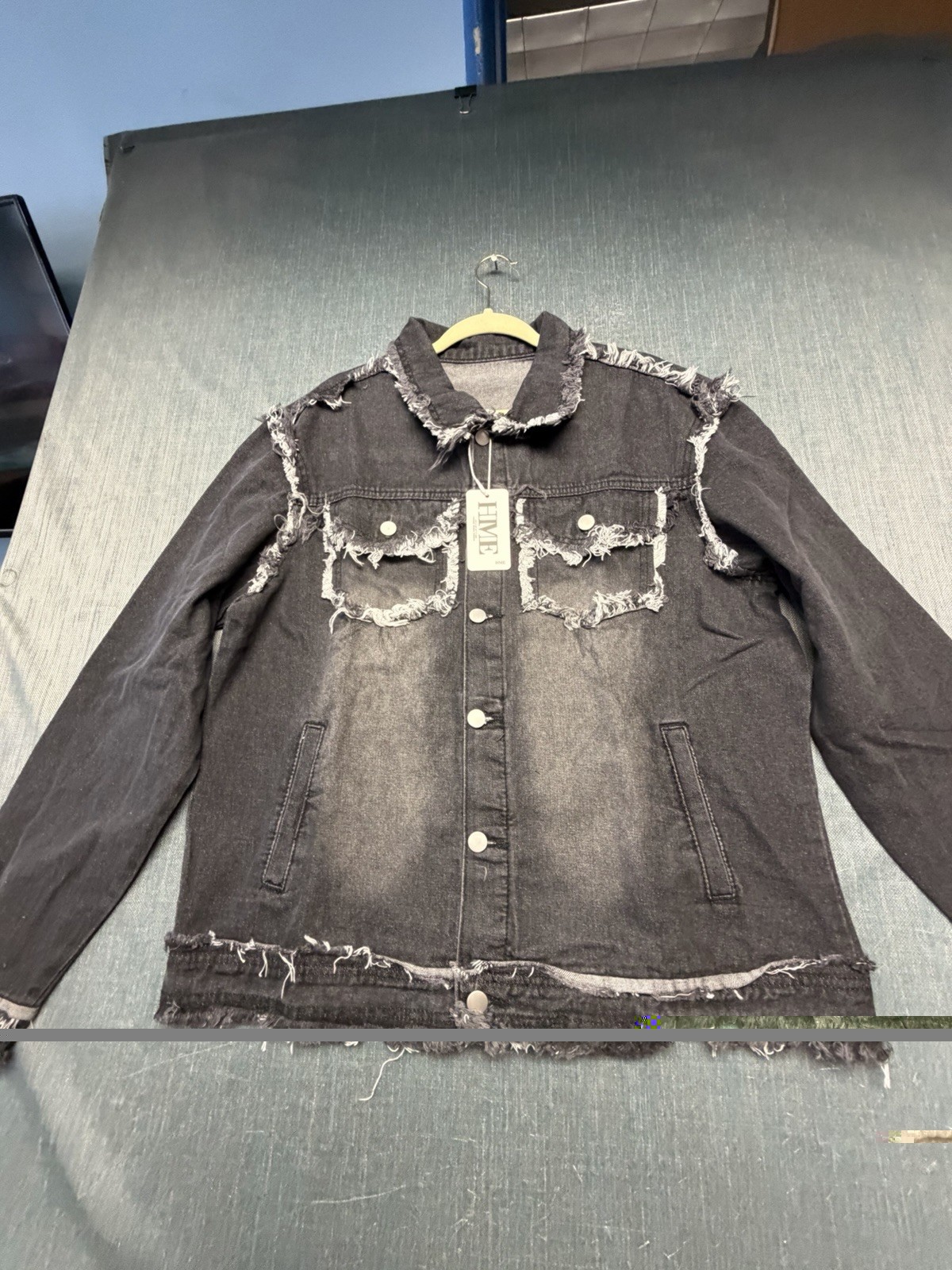 Mens HME Denim Gray Jean Jacket Faded Distressed XL