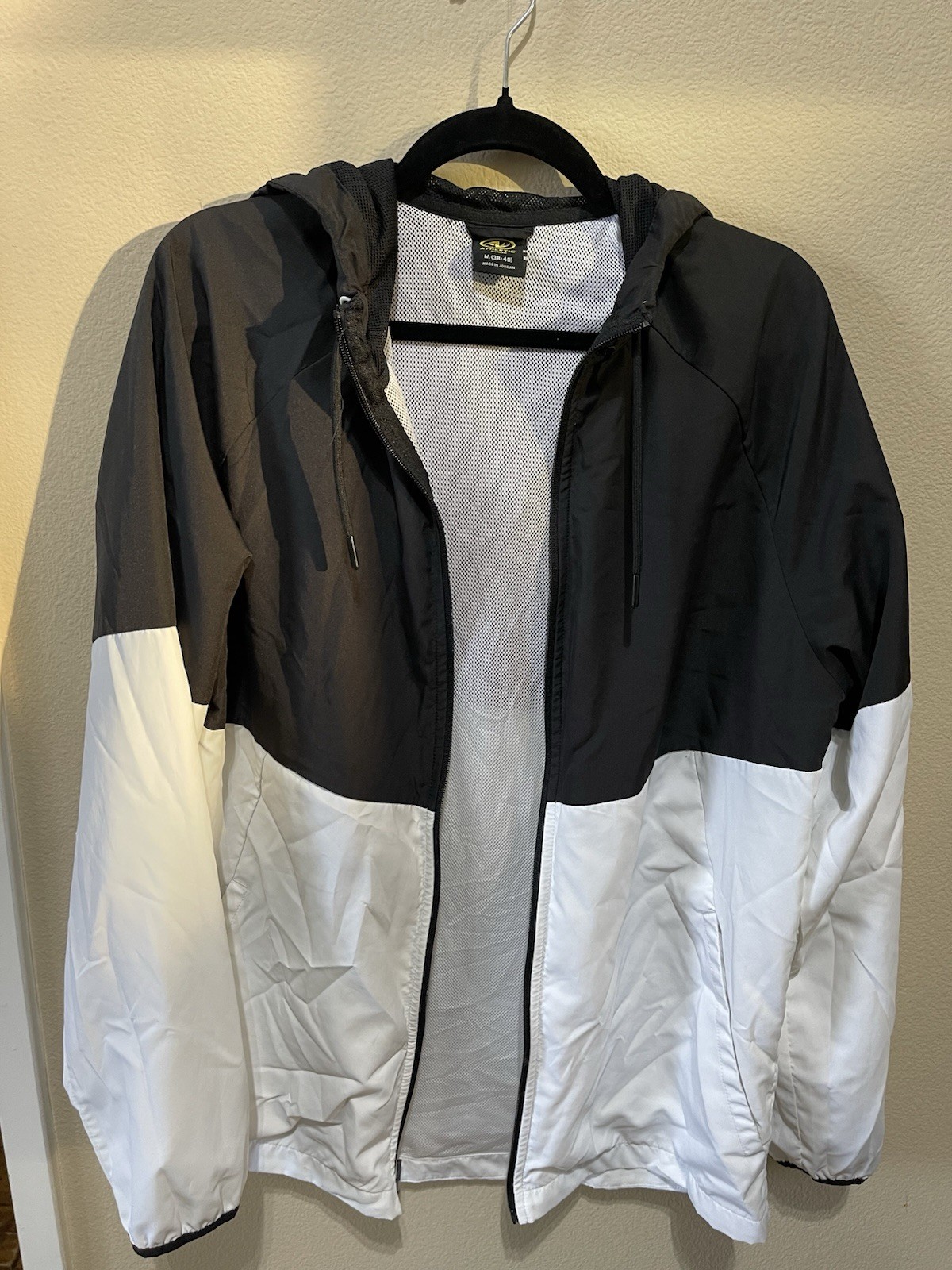 Men’s Hooded Windbreaker Jacket Black and white color-block design