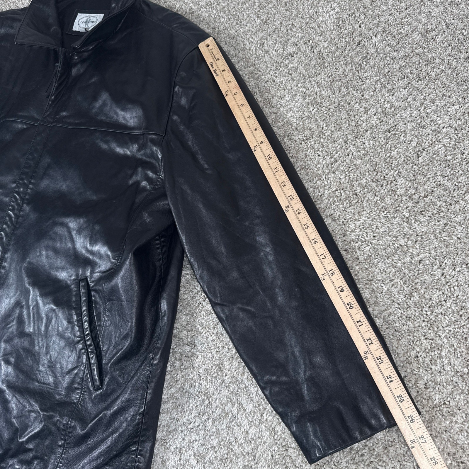 Linea Uomo Leather Jacket Mens 4XL Black Lambskin Full Zip Classic Minimalist
