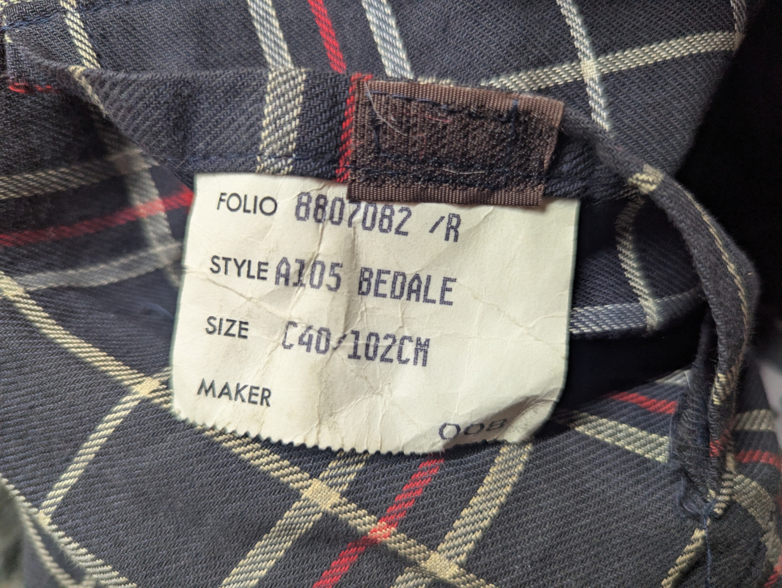 Barbour A105 Bedale Vintage Made in England Wax Jacket Size C40/102cm #425
