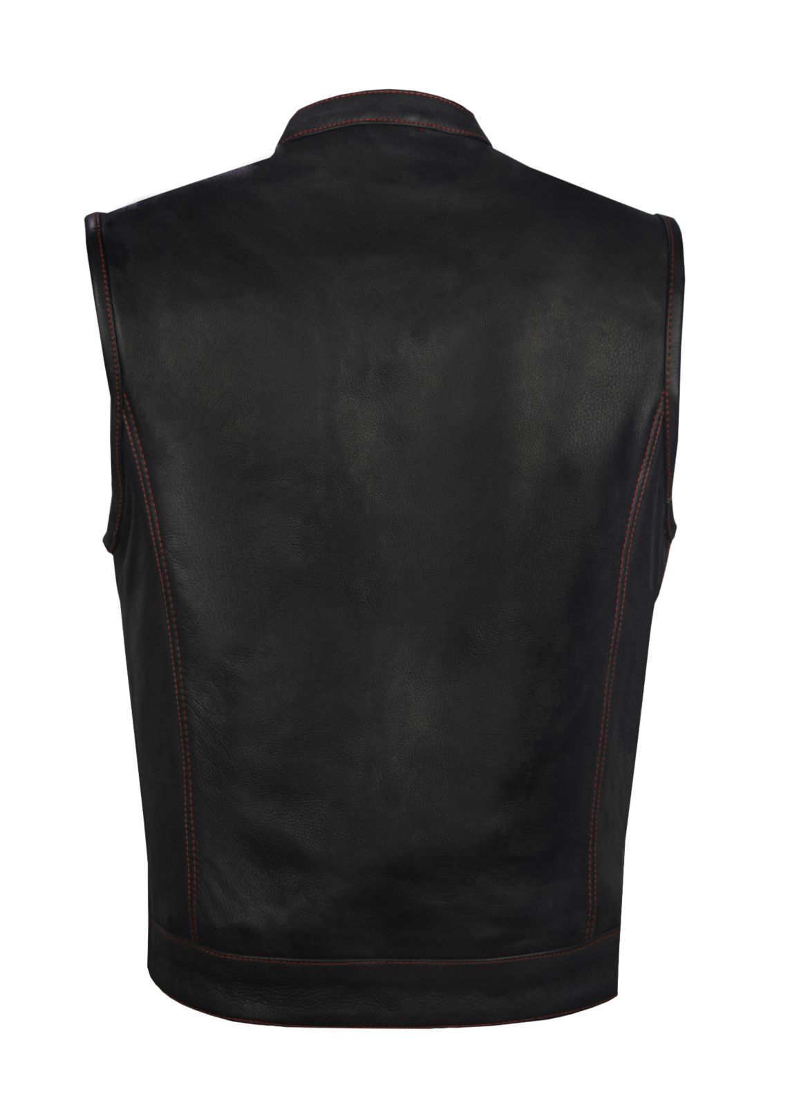 Men’s Black Leather Vest Motorcycle Concealed Red Paisley Lining Waistcoat